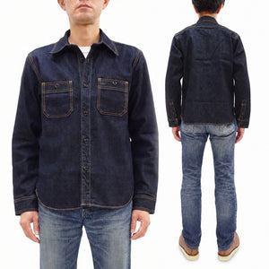 Studio D'artisan Men's Vintage-Inspired Heavyweight 14 oz. Long-Sleeve Denim Work Shirt, 100% Cotton Right-Hand Twill, One-Wash, Made in Japan (SDA D5335, Dark Indigo)