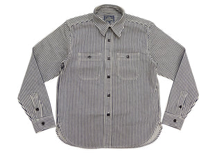 Studio D'artisan Men's Vintage-Inspired 14 oz. Heavyweight Hickory Stripe Long-Sleeve Work Shirt, 100% Cotton, One-Wash, Made in Japan (SDA D5335H, Navy and Off-White)