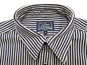 Studio D'artisan Men's Vintage-Inspired 14 oz. Heavyweight Hickory Stripe Long-Sleeve Work Shirt, 100% Cotton, One-Wash, Made in Japan (SDA D5335H, Navy and Off-White)