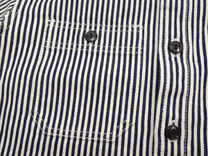 Studio D'artisan Men's Vintage-Inspired 14 oz. Heavyweight Hickory Stripe Long-Sleeve Work Shirt, 100% Cotton, One-Wash, Made in Japan (SDA D5335H, Navy and Off-White)