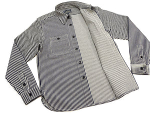 Studio D'artisan Men's Vintage-Inspired 14 oz. Heavyweight Hickory Stripe Long-Sleeve Work Shirt, 100% Cotton, One-Wash, Made in Japan (SDA D5335H, Navy and Off-White)