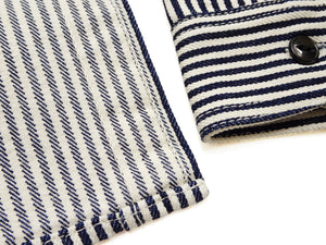 Studio D'artisan Men's Vintage-Inspired 14 oz. Heavyweight Hickory Stripe Long-Sleeve Work Shirt, 100% Cotton, One-Wash, Made in Japan (SDA D5335H, Navy and Off-White)