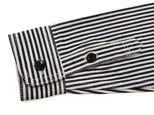 Studio D'artisan Men's Vintage-Inspired 14 oz. Heavyweight Hickory Stripe Long-Sleeve Work Shirt, 100% Cotton, One-Wash, Made in Japan (SDA D5335H, Navy and Off-White)