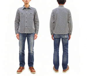 Studio D'artisan Men's Vintage-Inspired 14 oz. Heavyweight Hickory Stripe Long-Sleeve Work Shirt, 100% Cotton, One-Wash, Made in Japan (SDA D5335H, Navy and Off-White)