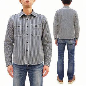 Studio D'artisan Men's Vintage-Inspired 14 oz. Heavyweight Hickory Stripe Long-Sleeve Work Shirt, 100% Cotton, One-Wash, Made in Japan (SDA D5335H, Navy and Off-White)
