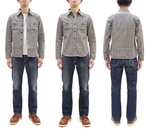 Studio D'artisan Men's 14 oz. Heavyweight Hickory Stripe Long Sleeve Work Shirt, 100% Cotton, Made in Japan (SDA D5335H)