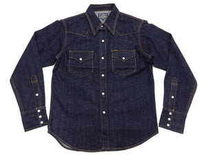 Studio D'artisan Men's Vintage-Inspired Heavyweight 14 oz. Denim Western Long-Sleeve Shirt, 100% Cotton, White Pearl Snaps, One-Wash, Made in Japan (SDA D5571, Dark Indigo)