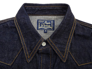 Studio D'artisan Men's Vintage-Inspired Heavyweight 14 oz. Denim Western Long-Sleeve Shirt, 100% Cotton, White Pearl Snaps, One-Wash, Made in Japan (SDA D5571, Dark Indigo)