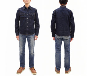 Studio D'artisan Men's Vintage-Inspired Heavyweight 14 oz. Denim Western Long-Sleeve Shirt, 100% Cotton, White Pearl Snaps, One-Wash, Made in Japan (SDA D5571, Dark Indigo)