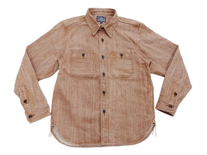 Studio D'artisan Men's 13 oz Kakishibu Persimmon-Dyed Denim Work Shirt, Made in Japan Heavyweight Long Sleeve Earth-Tone shirt (SDA D5732 Reddish-Brown)