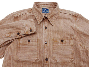Studio D'artisan Men's 13 oz Kakishibu Persimmon-Dyed Denim Work Shirt, Made in Japan Heavyweight Long Sleeve Earth-Tone shirt (SDA D5732 Reddish-Brown)