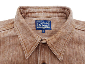 Studio D'artisan Men's 13 oz Kakishibu Persimmon-Dyed Denim Work Shirt, Made in Japan Heavyweight Long Sleeve Earth-Tone shirt (SDA D5732 Reddish-Brown)