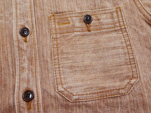 Studio D'artisan Men's 13 oz Kakishibu Persimmon-Dyed Denim Work Shirt, Made in Japan Heavyweight Long Sleeve Earth-Tone shirt (SDA D5732 Reddish-Brown)