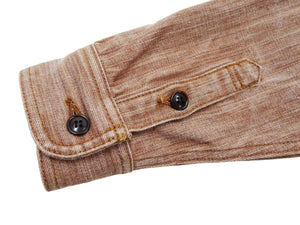Studio D'artisan Men's 13 oz Kakishibu Persimmon-Dyed Denim Work Shirt, Made in Japan Heavyweight Long Sleeve Earth-Tone shirt (SDA D5732 Reddish-Brown)