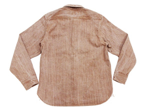Studio D'artisan Men's 13 oz Kakishibu Persimmon-Dyed Denim Work Shirt, Made in Japan Heavyweight Long Sleeve Earth-Tone shirt (SDA D5732 Reddish-Brown)