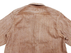 Studio D'artisan Men's 13 oz Kakishibu Persimmon-Dyed Denim Work Shirt, Made in Japan Heavyweight Long Sleeve Earth-Tone shirt (SDA D5732 Reddish-Brown)