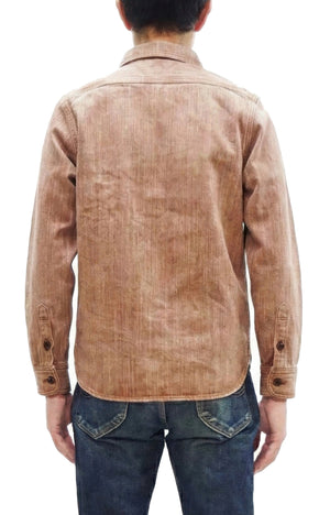 Studio D'artisan Men's 13 oz Kakishibu Persimmon-Dyed Denim Work Shirt, Made in Japan Heavyweight Long Sleeve Earth-Tone shirt (SDA D5732 Reddish-Brown)