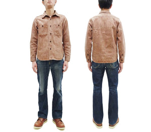 Studio D'artisan Men's 13 oz Kakishibu Persimmon-Dyed Denim Work Shirt, Made in Japan Heavyweight Long Sleeve Earth-Tone shirt (SDA D5732 Reddish-Brown)