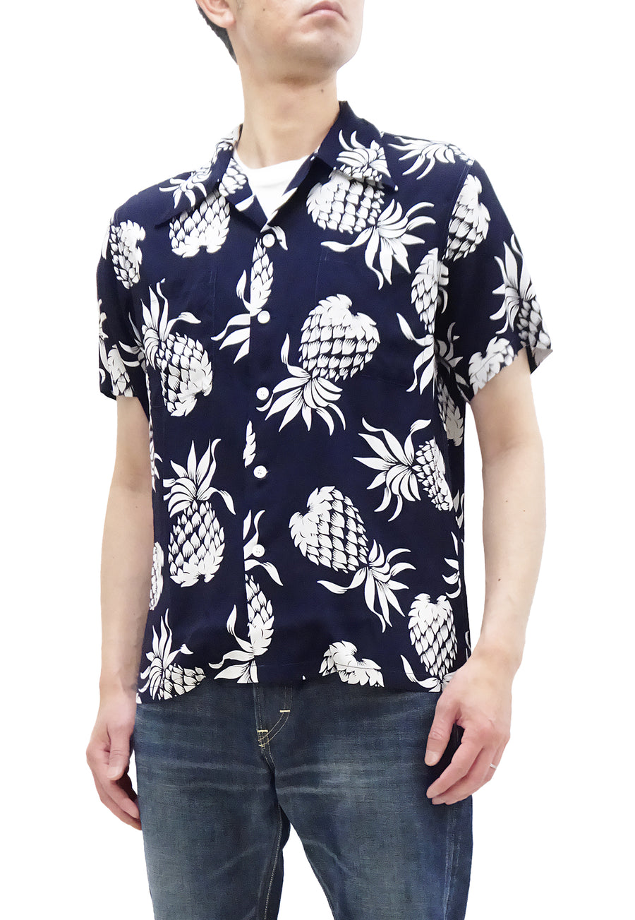 Duke Kahanamoku Hawaiian Shirt Men's Duke's Pineapple Short Sleeve Rayon Aloha Shirt DK36201 128 Navy-Blue