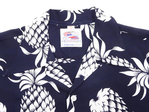 Duke Kahanamoku Hawaiian Shirt Men's Duke's Pineapple Short Sleeve Rayon Aloha Shirt DK36201 128 Navy-Blue