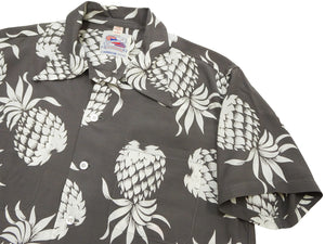 Duke Kahanamoku Men's "Duke's Pineapple" Short-Sleeve Rayon Hawaiian Shirt (Aloha Shirt) - Made in Japan (Toyo Enterprises DK36201 115 Gray )