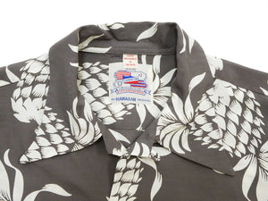 Duke Kahanamoku Men's "Duke's Pineapple" Short-Sleeve Rayon Hawaiian Shirt (Aloha Shirt) - Made in Japan (Toyo Enterprises DK36201 115 Gray )