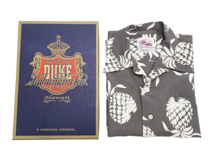 Duke Kahanamoku Men's "Duke's Pineapple" Short-Sleeve Rayon Hawaiian Shirt (Aloha Shirt) - Made in Japan (Toyo Enterprises DK36201 115 Gray )