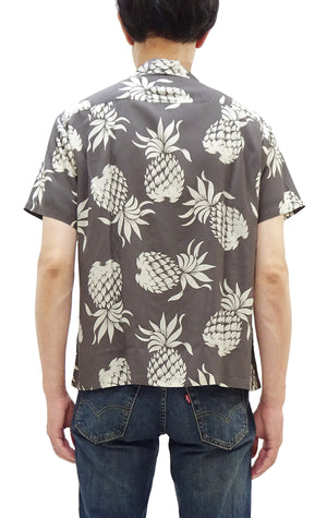 Duke Kahanamoku Men's "Duke's Pineapple" Short-Sleeve Rayon Hawaiian Shirt (Aloha Shirt) - Made in Japan (Toyo Enterprises DK36201 115 Gray )