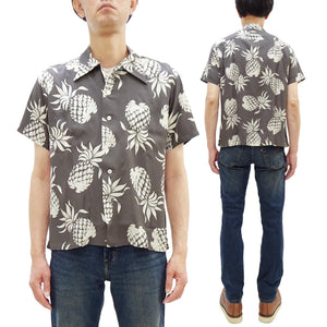 Duke Kahanamoku Men's "Duke's Pineapple" Short-Sleeve Rayon Hawaiian Shirt (Aloha Shirt) - Made in Japan (Toyo Enterprises DK36201 115 Gray )