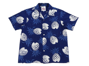 Duke Kahanamoku Cotton Hawaiian Shirt Men's 1950s Duke's Pineapple Print Reproduction Short-Sleeve Indigo Aloha Shirt DK39045 128 Navy-Blue