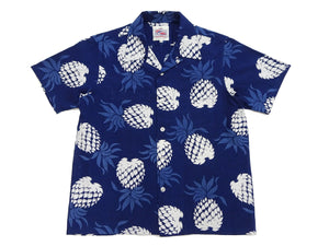 Duke Kahanamoku Cotton Hawaiian Shirt Men's 1950s Duke's Pineapple Print Reproduction Short-Sleeve Indigo Aloha Shirt DK39045 128 Navy-Blue