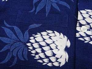 Duke Kahanamoku Cotton Hawaiian Shirt Men's 1950s Duke's Pineapple Print Reproduction Short-Sleeve Indigo Aloha Shirt DK39045 128 Navy-Blue