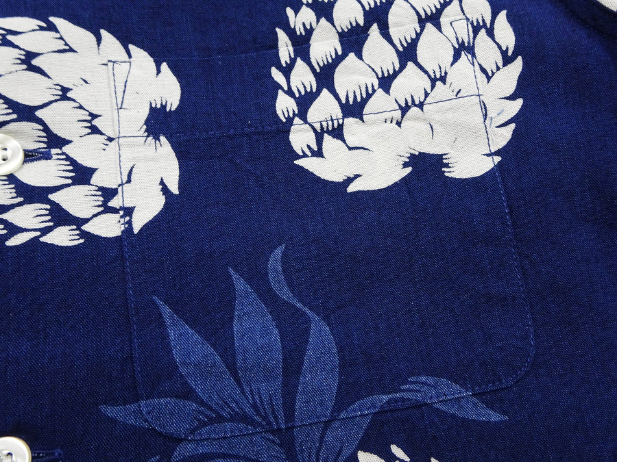 Duke Kahanamoku Cotton Hawaiian Shirt Men's 1950s Duke's Pineapple Print Reproduction Short-Sleeve Indigo Aloha Shirt DK39045 128 Navy-Blue