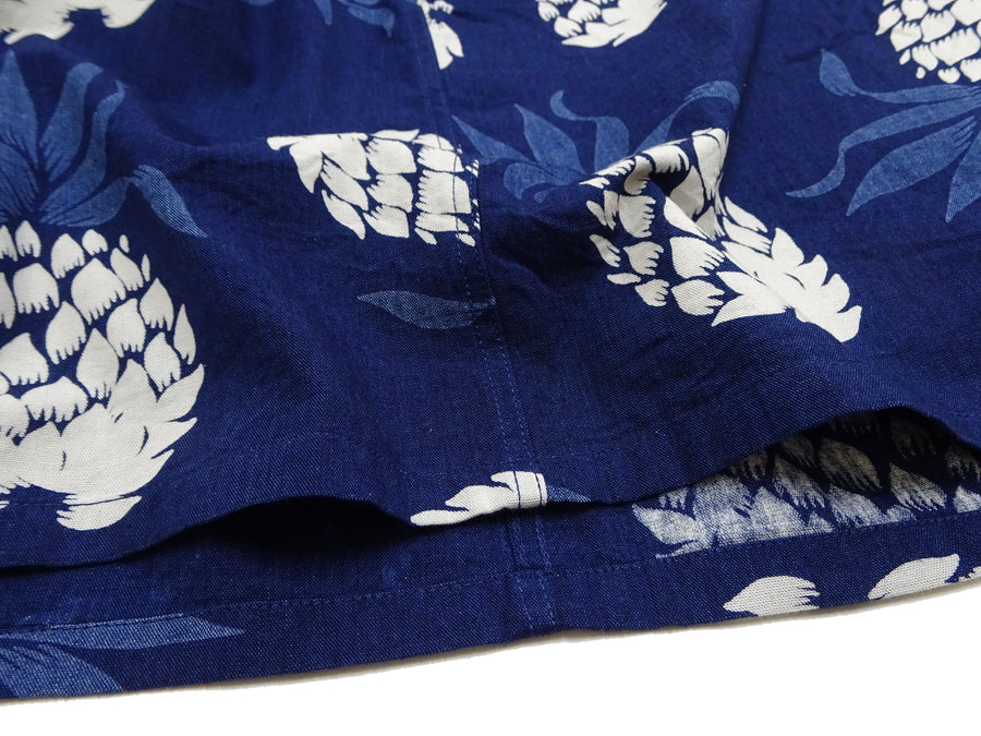 Duke Kahanamoku Cotton Hawaiian Shirt Men's 1950s Duke's Pineapple Print Reproduction Short-Sleeve Indigo Aloha Shirt DK39045 128 Navy-Blue