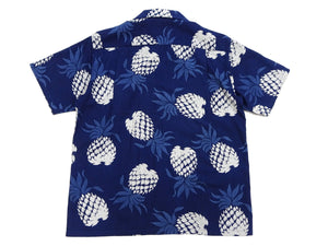 Duke Kahanamoku Cotton Hawaiian Shirt Men's 1950s Duke's Pineapple Print Reproduction Short-Sleeve Indigo Aloha Shirt DK39045 128 Navy-Blue