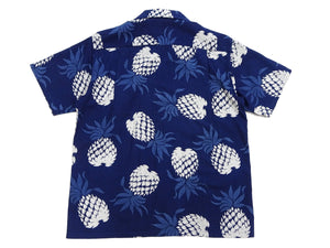 Duke Kahanamoku Cotton Hawaiian Shirt Men's 1950s Duke's Pineapple Print Reproduction Short-Sleeve Indigo Aloha Shirt DK39045 128 Navy-Blue