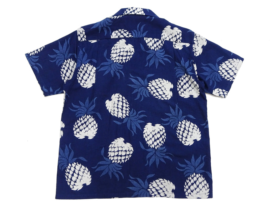 Duke Kahanamoku Cotton Hawaiian Shirt Men's 1950s Duke's Pineapple Print Reproduction Short-Sleeve Indigo Aloha Shirt DK39045 128 Navy-Blue