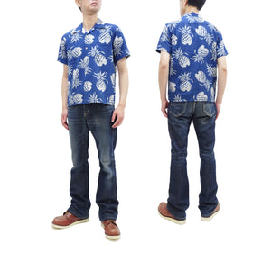 Duke Kahanamoku Hawaiian Shirt Men's Duke's Pineapple Short Sleeve Indigo Cotton Aloha Shirt DK39045 128 Navy-Blue