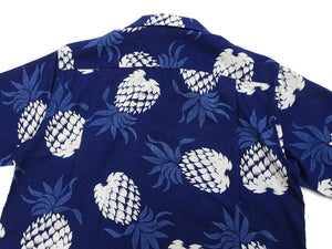Duke Kahanamoku Cotton Hawaiian Shirt Men's 1950s Duke's Pineapple Print Reproduction Short-Sleeve Indigo Aloha Shirt DK39045 128 Navy-Blue