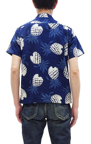 Duke Kahanamoku Cotton Hawaiian Shirt Men's 1950s Duke's Pineapple Print Reproduction Short-Sleeve Indigo Aloha Shirt DK39045 128 Navy-Blue
