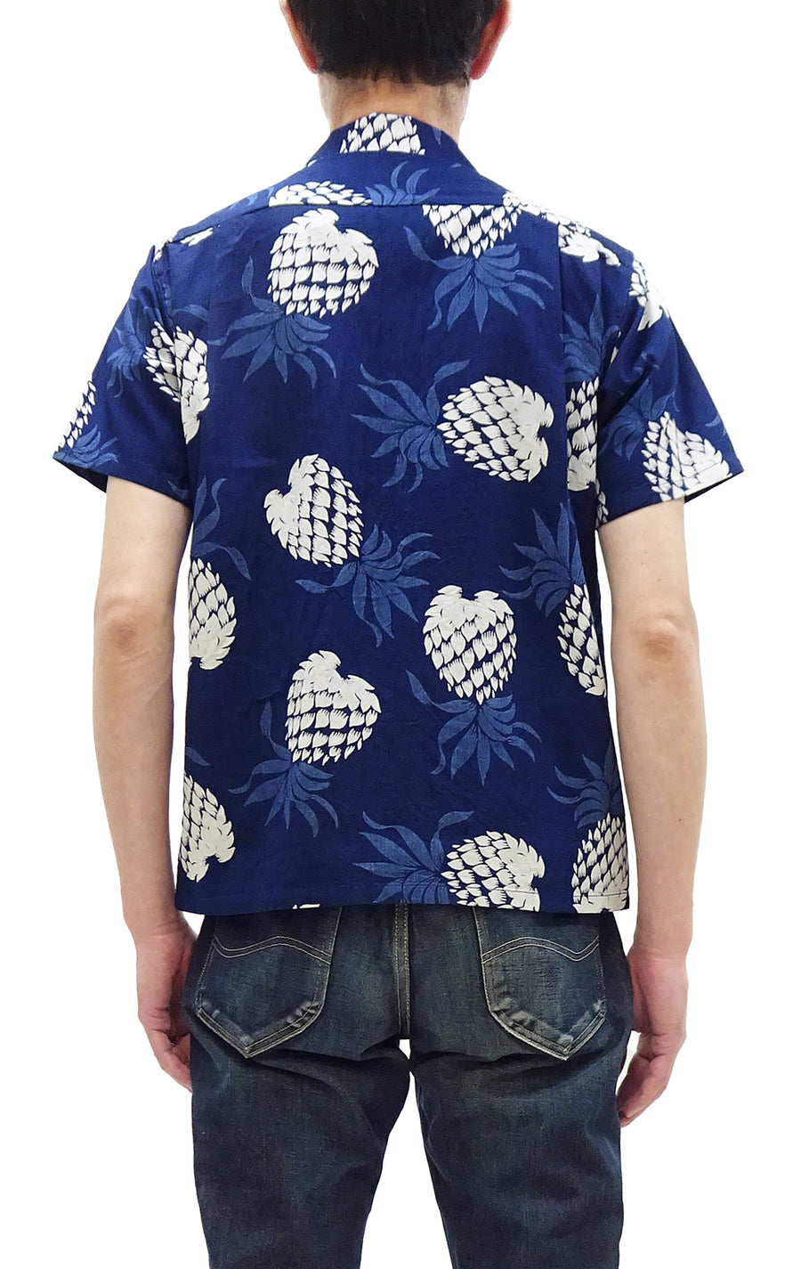 Duke Kahanamoku Cotton Hawaiian Shirt Men's 1950s Duke's Pineapple Print Reproduction Short-Sleeve Indigo Aloha Shirt DK39045 128 Navy-Blue