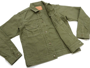 Japan Blue Jeans Jacket Men's Modern-Fit Type 2 Style Lightweight Sulphur-Dyed Back Satin Jacket JBGJ1020 Olive One-Wash