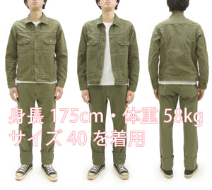 Japan Blue Jeans Jacket Men's Modern-Fit Type 2 Style Lightweight Sulphur-Dyed Back Satin Jacket JBGJ1020 Olive One-Wash