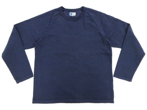 Japan Blue Jeans Long Sleeve French Terry T-Shirt Men's Casual Plain Crew-Neck Raglan-Sleeve Inlay Shirt JBKN1001 Navy-Blue