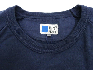 Japan Blue Jeans Long Sleeve French Terry T-Shirt Men's Casual Plain Crew-Neck Raglan-Sleeve Inlay Shirt JBKN1001 Navy-Blue