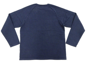 Japan Blue Jeans Long Sleeve French Terry T-Shirt Men's Casual Plain Crew-Neck Raglan-Sleeve Inlay Shirt JBKN1001 Navy-Blue