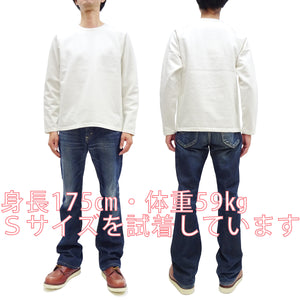 Japan Blue Jeans Long Sleeve French Terry T-Shirt Men's Casual Plain Crew-Neck Raglan-Sleeve Inlay Shirt JBKN1001 White