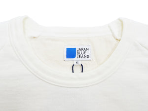 Japan Blue Jeans Long Sleeve French Terry T-Shirt Men's Casual Plain Crew-Neck Raglan-Sleeve Inlay Shirt JBKN1001 White