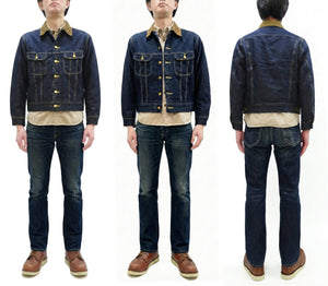 Lee Japan 101-LJ Storm Rider-Inspired Blanket-Lined Denim Jacket - 13 oz Left-Hand Twill Indigo - One-Wash - (LM5110-100 Deep Indigo)