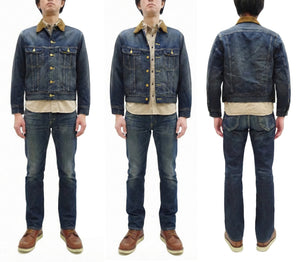 Lee Japan 101-LJ Storm Rider-Inspired Blanket-Lined Denim Jacket - 13 oz Left-Hand Twill Indigo - One-Wash - (LM5110-126 Faded Indigo)
